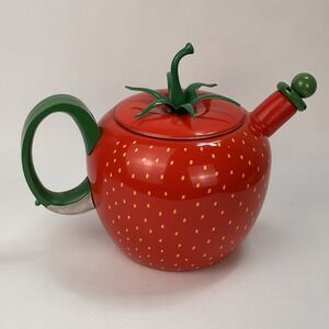 COPCO Strawberry Whistling Teapot 2.5 Quart Enamelware Red Kettle 90s Vintage